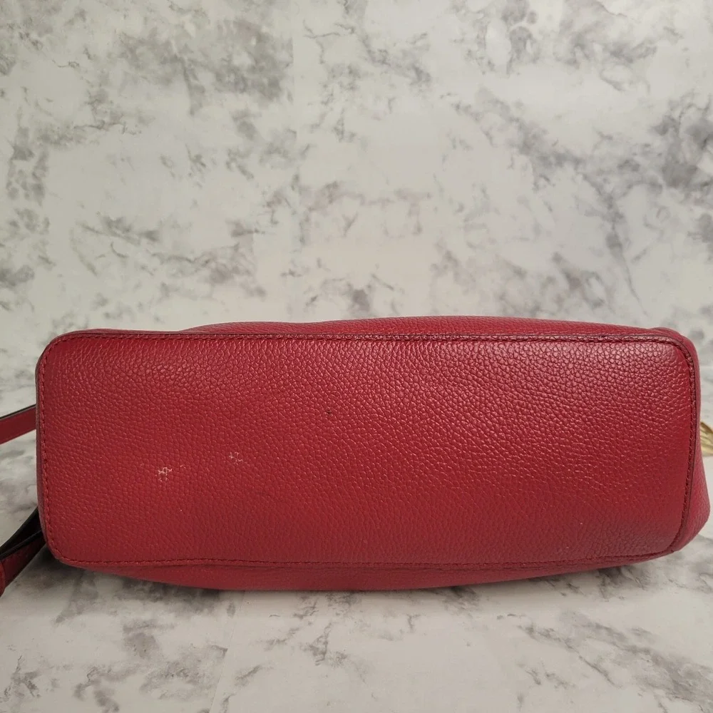 Michael Kors Red‎ Pebbled Leather Studded Flap Crossbody Bag Gold Hardware
